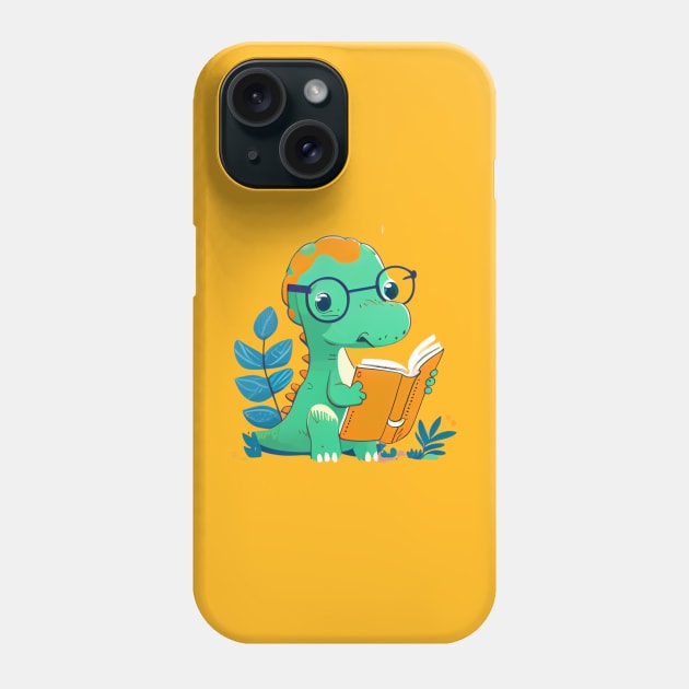 Cute Dinosaur Book Reading Phone Case by Pixy Official