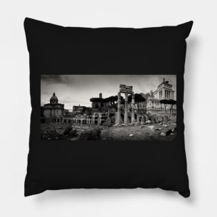 Black and white photograph of the Imperial Forum in Rome, Italy Pillow