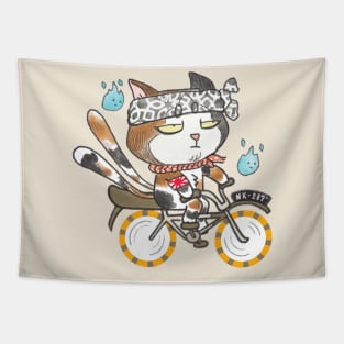 Bored Neko on a bicycle on an Old school bicycle. Tapestry