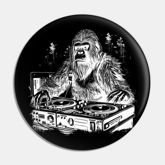 Bigfoot Dj Sasquatch Disc Jockey Music Lover Pin by UNDERGROUNDROOTS