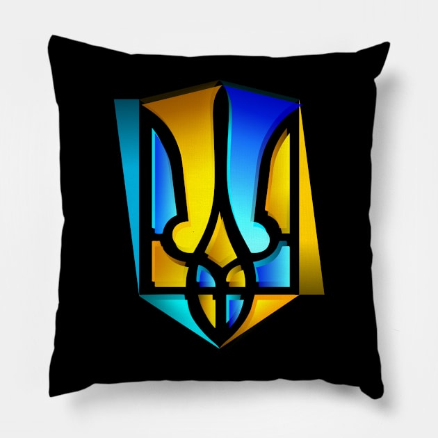 Stained glass Ukrainian trident Pillow by goldengallery