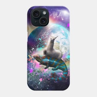 Llama Riding Rainbow Chameleon Lizard In Space Universe Phone Case