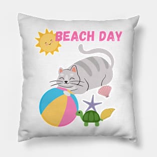 FUNNY CAT BEACH DAY Pillow