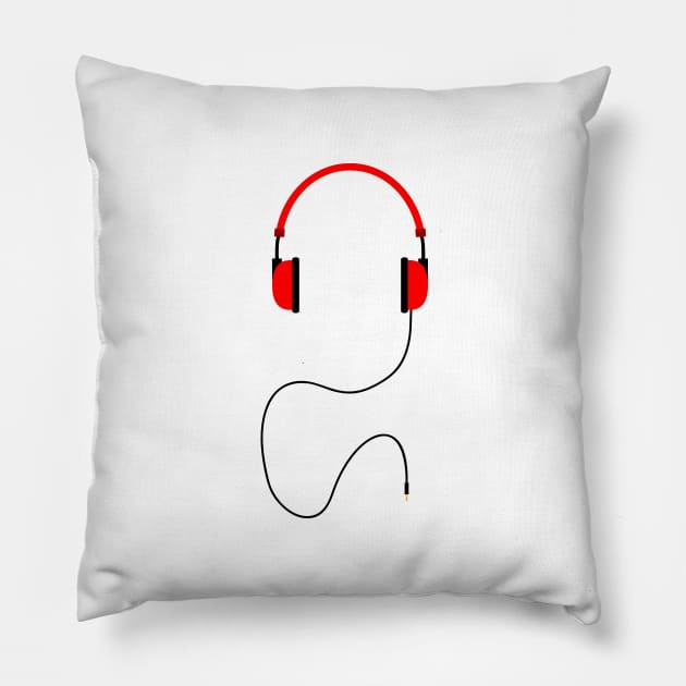 Minimalistic Red Headphones Pillow by felixbunny