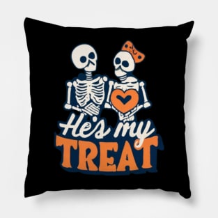 Hes My Treat Skeleton Matching Couple Halloween Hers Pillow