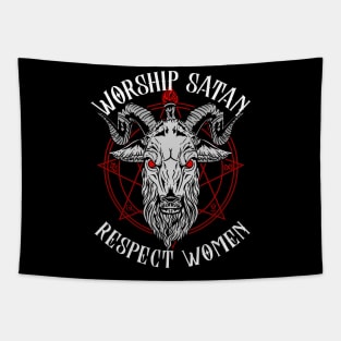 Worship Satan Respect Women - Satanic Goat Head Baphomet Tapestry