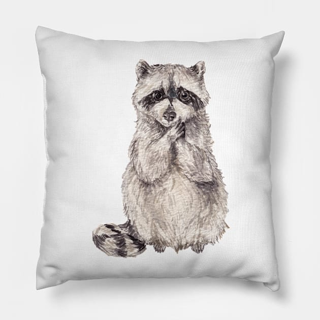 Cute watercolor raccoon Pillow by wanderinglaur