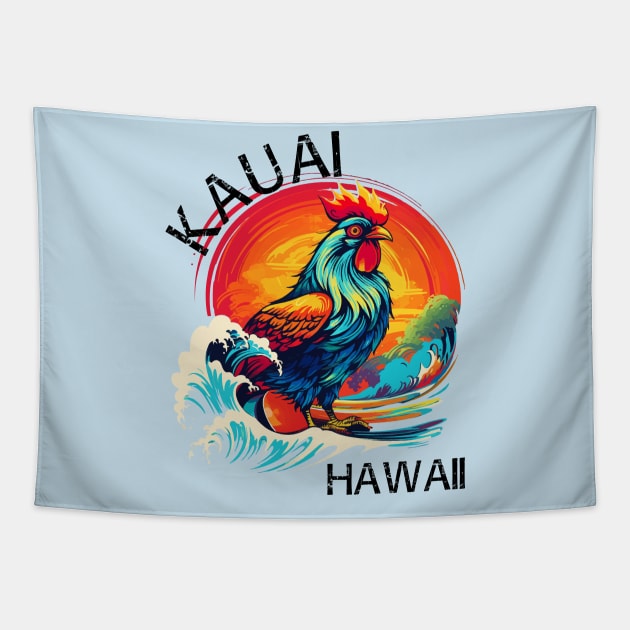 Kauai Hawaii - Rooster (with Black Lettering) Tapestry by VelvetRoom