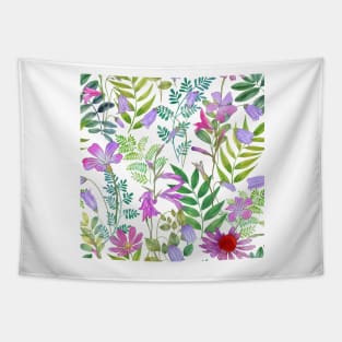 Spring various wildflowers watercolor illustration. Blooming spring garden. Romantic floral composition Tapestry