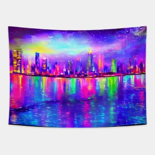 Neon glowing city Tapestry