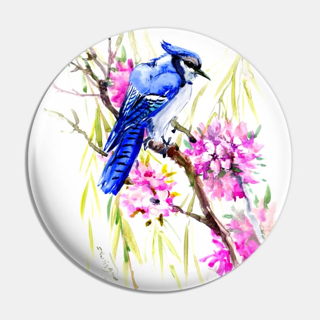 Blue Jay and Cherry Blossom Pin by surenart