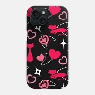 Atomic Retro Valentine’s Day Cats Hearts Repeating Pattern Phone Case