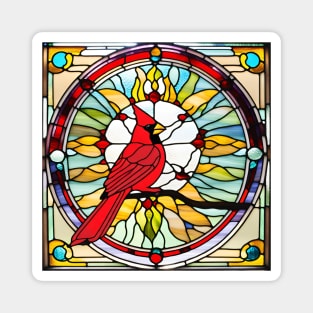 Cardinal Bursting Sun Stained Glass Magnet