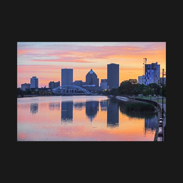 Rochester NY Skyline at Sunrise Rochester NY Genesee River by WayneOxfordPh