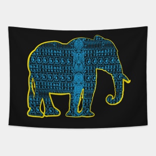 Blue Asian Elephant with Tribal pattern Tapestry