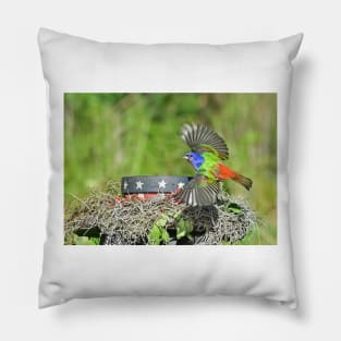 Painted Bunting Bird in Flight Pillow