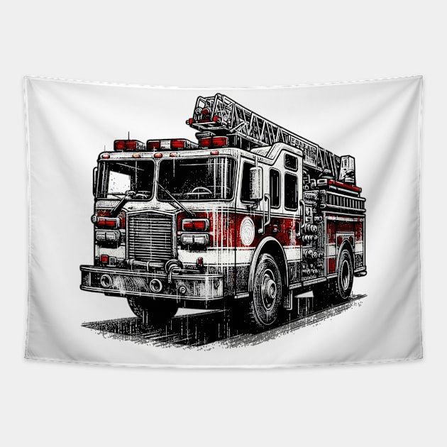 Fire Truck Tapestry by Vehicles-Art