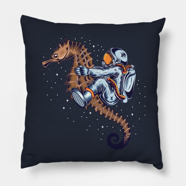 astronaut riding seahorse Pillow by Mako Design 