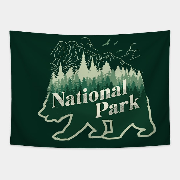 Phrase national park with bear and mountains Tapestry by KOTYA