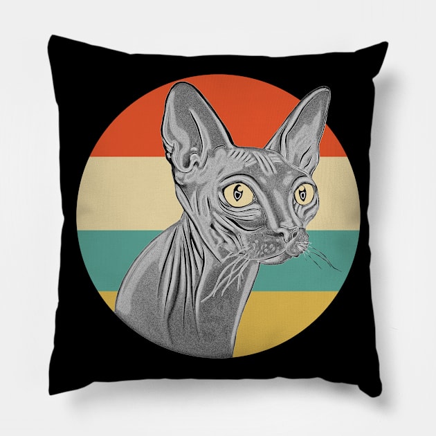 Vintage Sphynx Cat Retro Style Cute Cat Lovers Gift Pillow by HypeProjecT