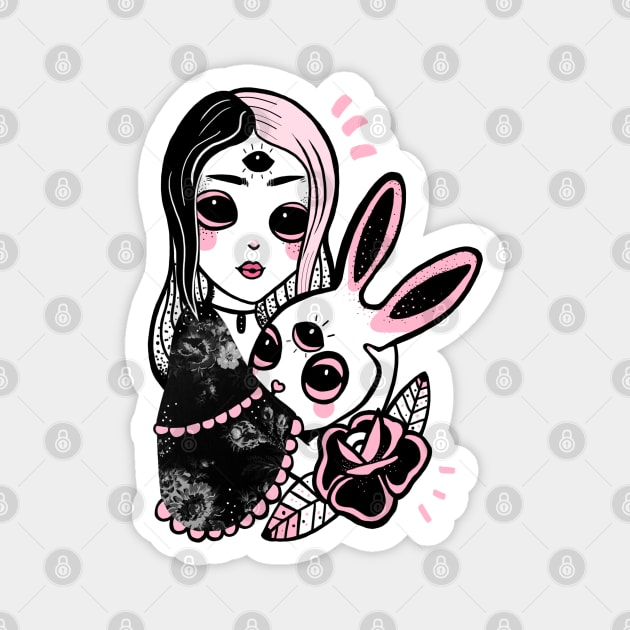 Dark alice and white rabbit Magnet by dett