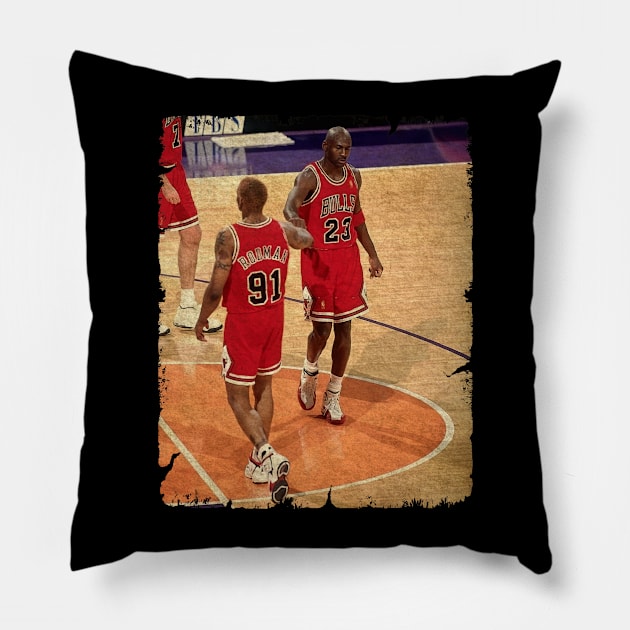 Michael Jordan and Dennis Rodman on Chicago Bulls Pillow by Wendyshopart