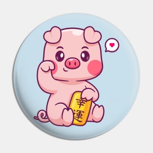 Cute Lucky Pig Holding Gold Coin Cartoon Pin