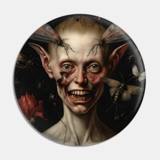 Dark elf with insects - gothic art inspired by Hieronymus Bosch Pin