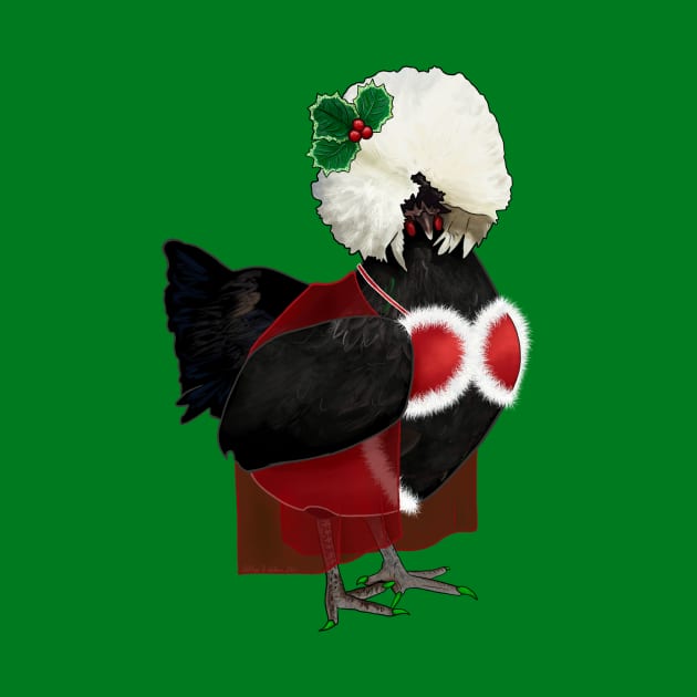 Black Polish Hen Wearing A Santa-Baby Christmas Outfit With Mistletoe by Ashley D Wilson