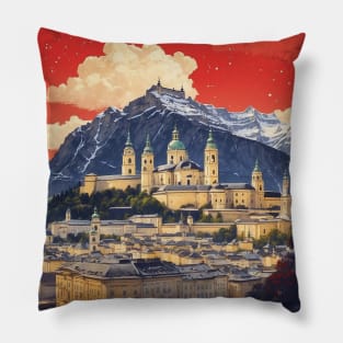 Salzburg Austria Vintage Travel Retro Tourism Pillow