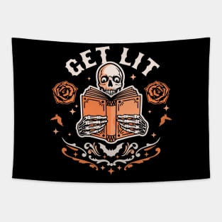 Get Lit Literature Skeleton Reading Book Library Book Lover Tapestry