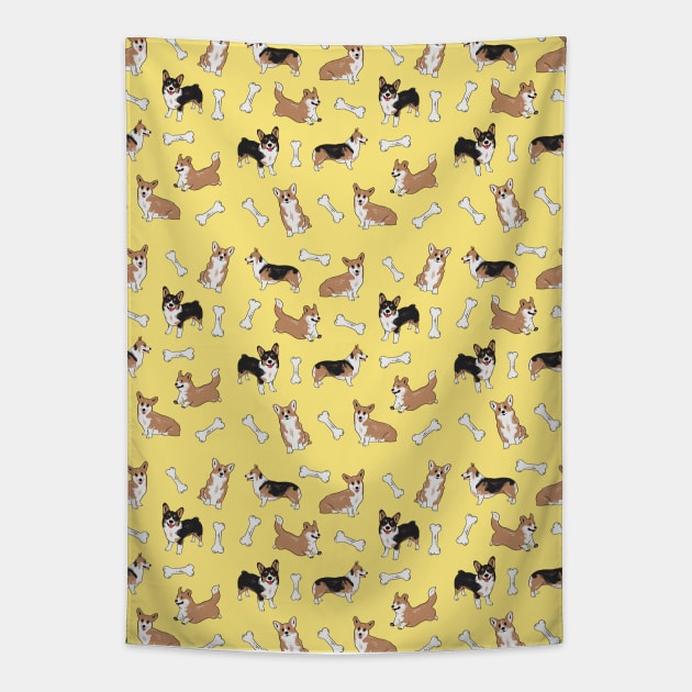 cute corgi pattern - yellow Tapestry by Sweet Sugar