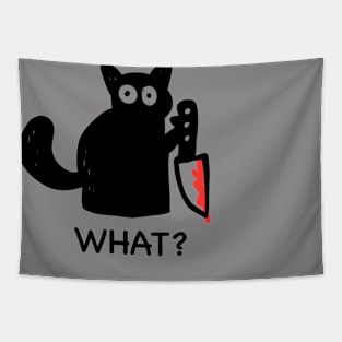 Black Cat With Bloody Knife Tapestry