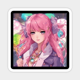 Anime school teenage girl with pink hair Magnet
