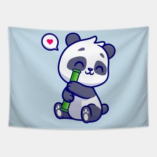 Cute Panda With Bamboo Cartoon Tapestry