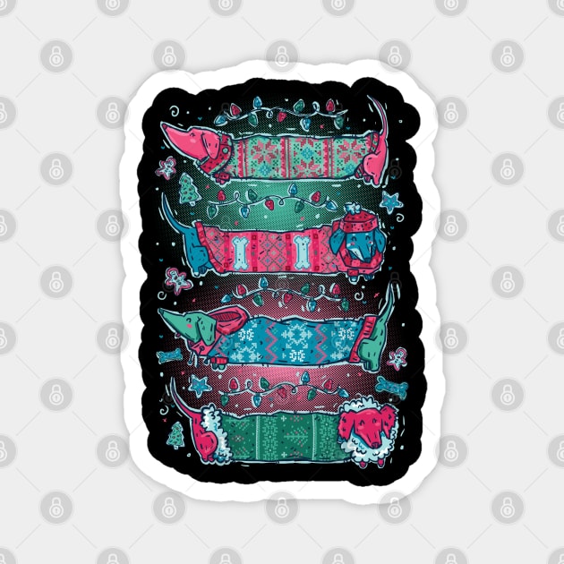 Ugly sweater wiener dogs Magnet by Norse Dog Studio