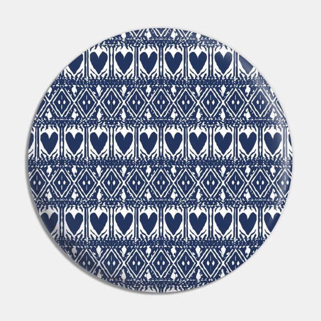 Croatian Traditional Pattern Blue Heart Pin by EshiPaints