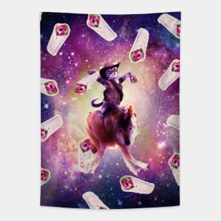 Cowboy Space Cat On Wolf Unicorn - Burrito Tapestry