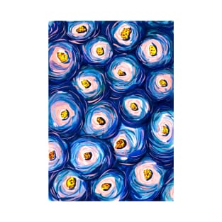 Blue Roses Abstract Watercolour Design T-Shirt