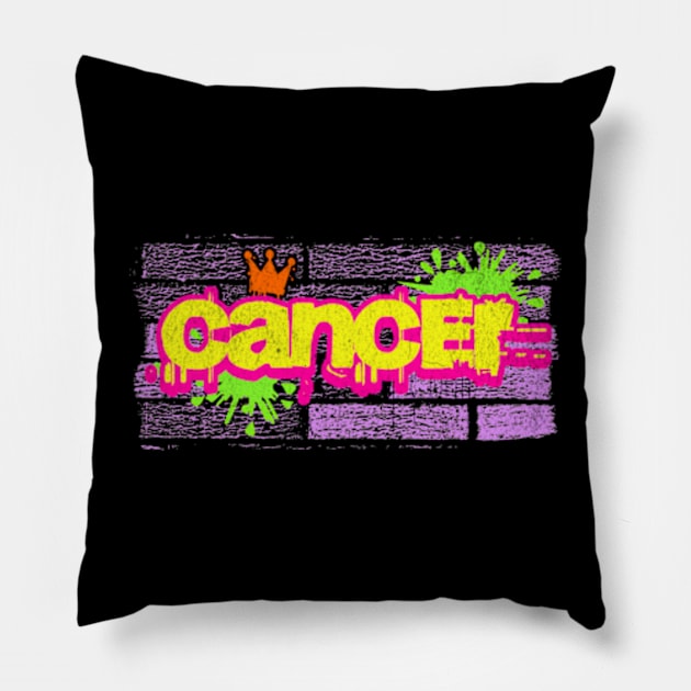 Cancer Zodiac Retro 80s Graffiti Birthday Astrology Neon Pillow by Lavender Celeste