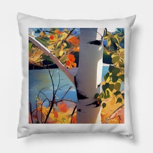 Birch Tree by A River Pillow