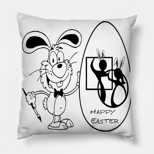 Bunny & Egg BLK Pillow by DWHT71