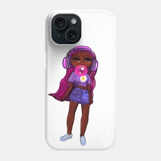 Beautiful Brown skin African American girl with Afro hair in 2 puffs blowing bubble gum. Black girls rock, black girl magic,melanin poppin queen anime girl drawn in manga style. Phone Case