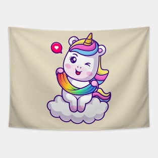 Cute Unicorn Playing Slime Rainbow On Cloud Cartoon Tapestry