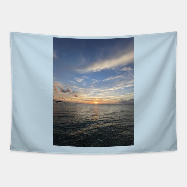 Sunset over the ocean Tapestry by ashmont