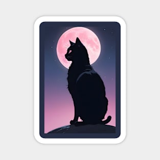 Cat with the pink moon Magnet