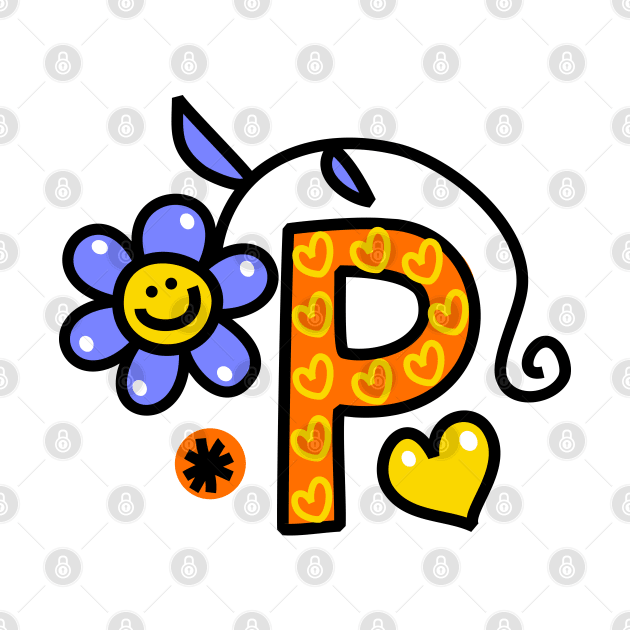Letter P abc monogram hand drawn colorful alphabet by funwithletters