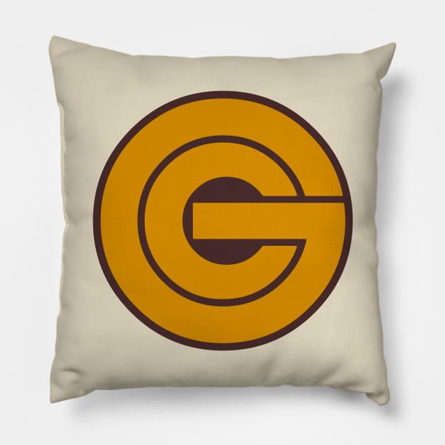 Gold Circle 80s Retail Logo Pillow by Turboglyde