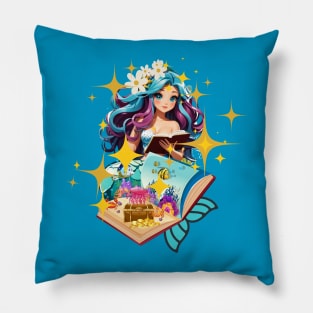 Cute Little Reading Mermaid Pillow