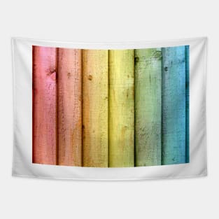 Rainbow Coloured Wooden Panels Tapestry